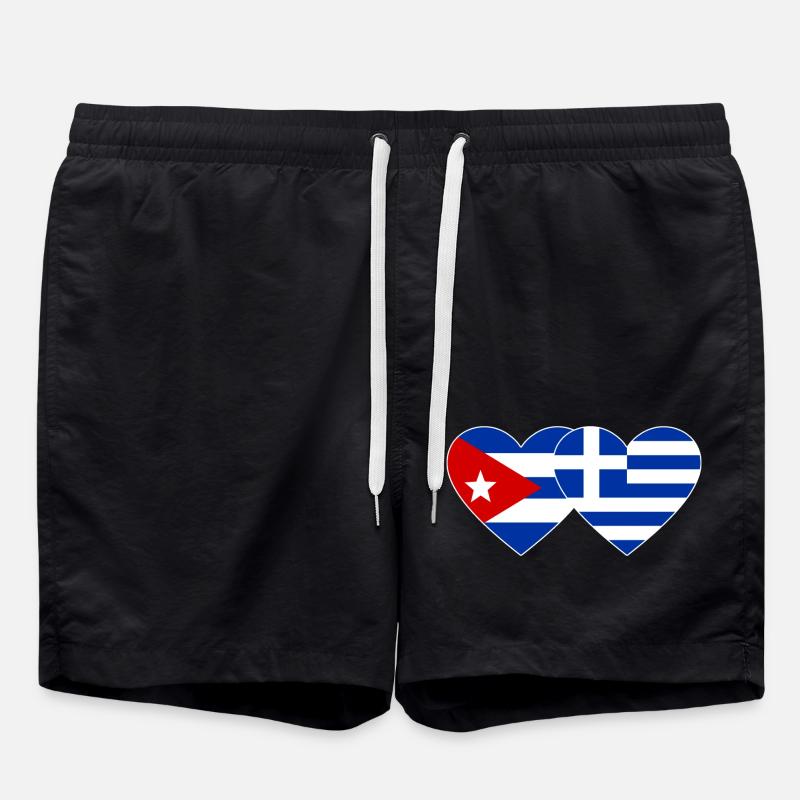 Cuba Greece Flag Heart - Swim Trunks - black