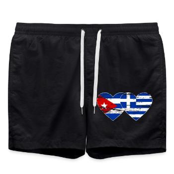 Cuba Grèce Drapeau Coeur Utilisé - Short de bain - noir - Devant - AI Model Male 185 light (185cm)