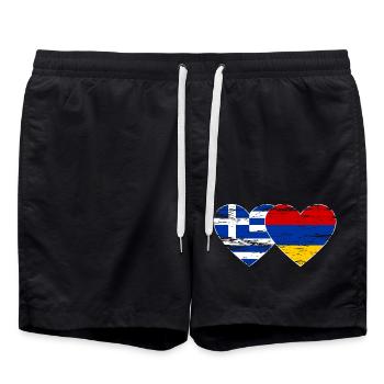 Grèce Arménie Drapeau Coeur Utilisé - Short de bain - noir - Devant - AI Model Male 185 light (185cm)