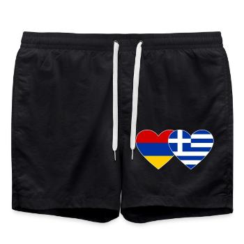 Armenien Griechenland Flagge Herz - Badeshorts - Schwarz - Vorne - AI Model Male 185 light (185cm)