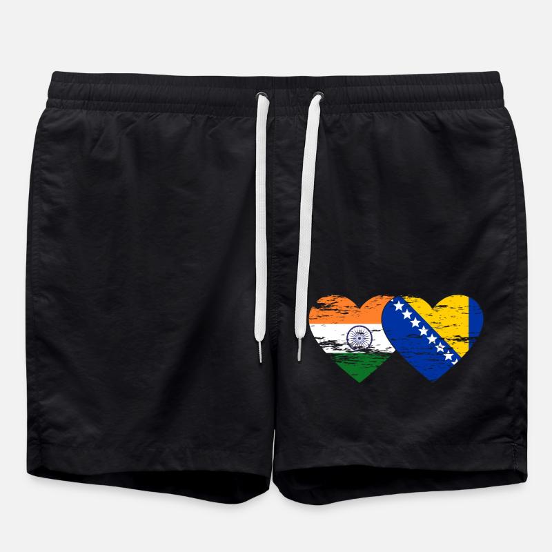 Inde Bosnie drapeau coeur utilisé - Short de bain - noir