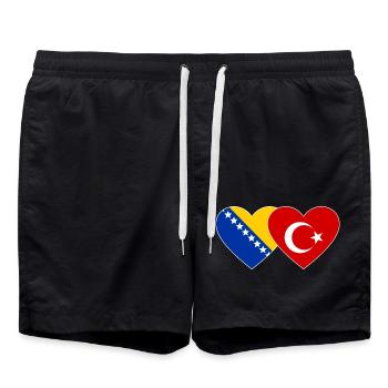 Bosnie Turquie drapeau coeur - Short de bain - noir - Devant - AI Model Male 185 light (185cm)