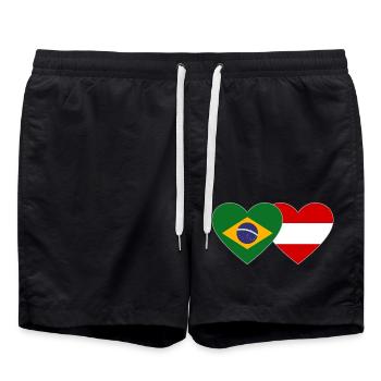 Brazil Austria Flag Heart - Swim Trunks - black - Front - AI Model Male 185 light (185cm)
