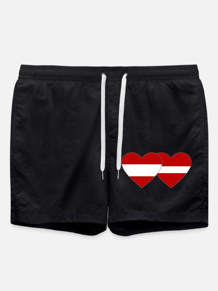 Austria Latvia Flag Heart - Swim Trunks - black