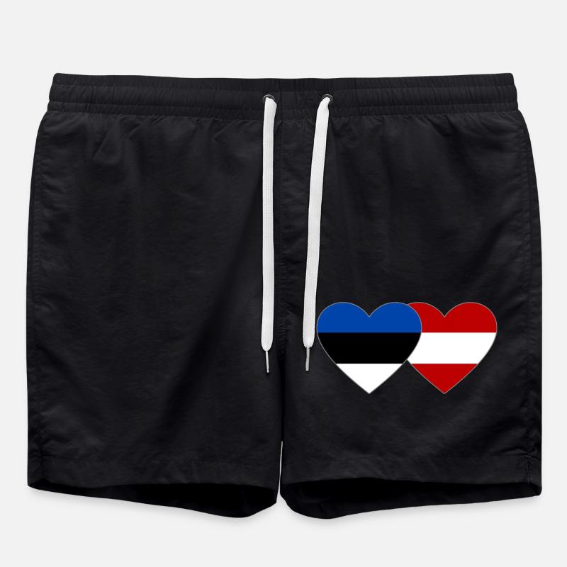 Estonia Austria Flag Heart - Swim Trunks - black