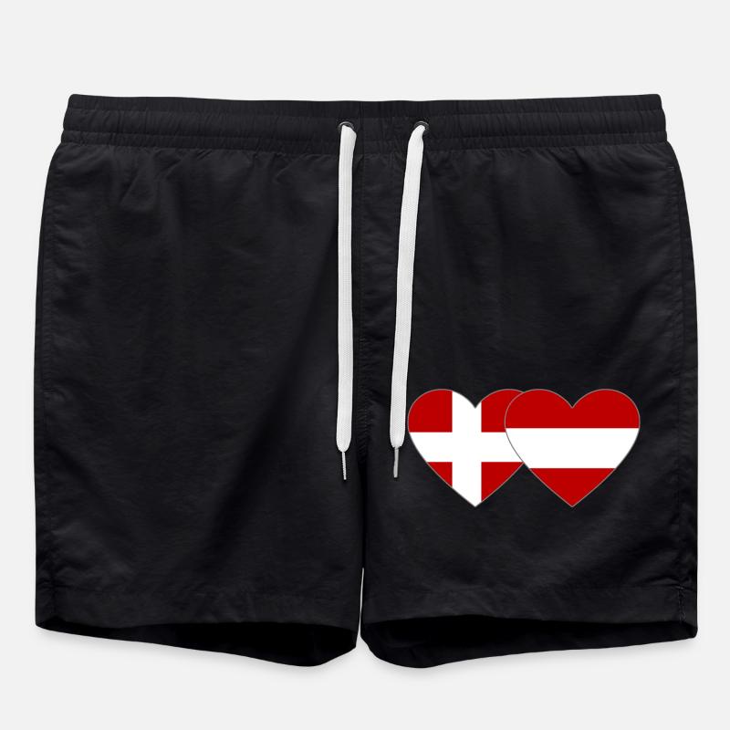 Danemark Autriche Drapeau Coeur - Short de bain - noir