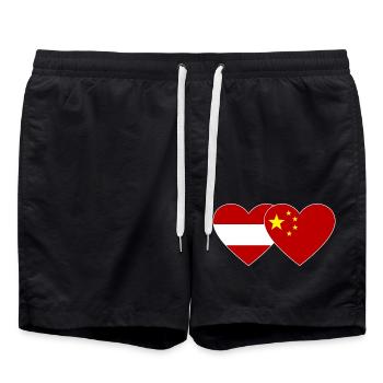 Austria China Flag Heart - Swim Trunks - black - Front - AI Model Male 185 light (185cm)