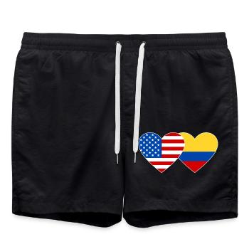 USA Kolumbien Flagge Herz - Badeshorts - Schwarz - Vorne - AI Model Male 185 light (185cm)