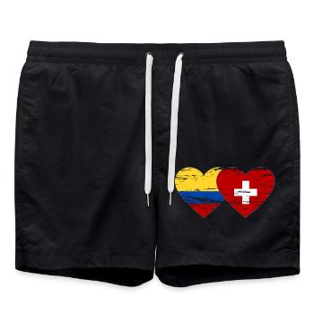 Colombie Suisse Drapeau Coeur utilisé - Short de bain - noir - Devant - AI Model Male 185 light (185cm)