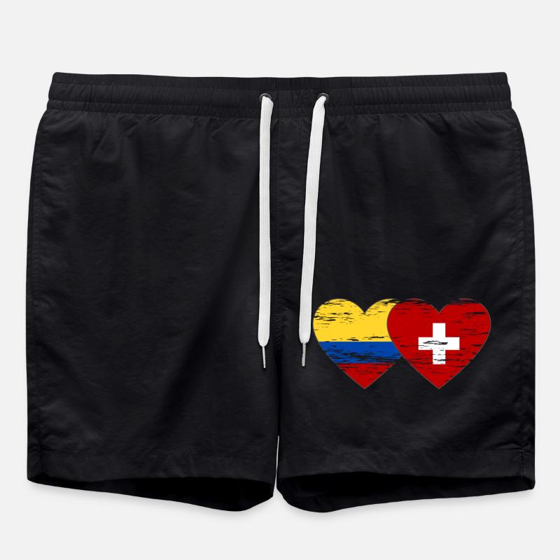 Colombie Suisse Drapeau Coeur utilisé - Short de bain - noir