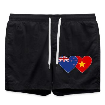 Neuseeland Vietnam Flagge Herz - Badeshorts - Schwarz - Vorne - AI Model Male 185 light (185cm)