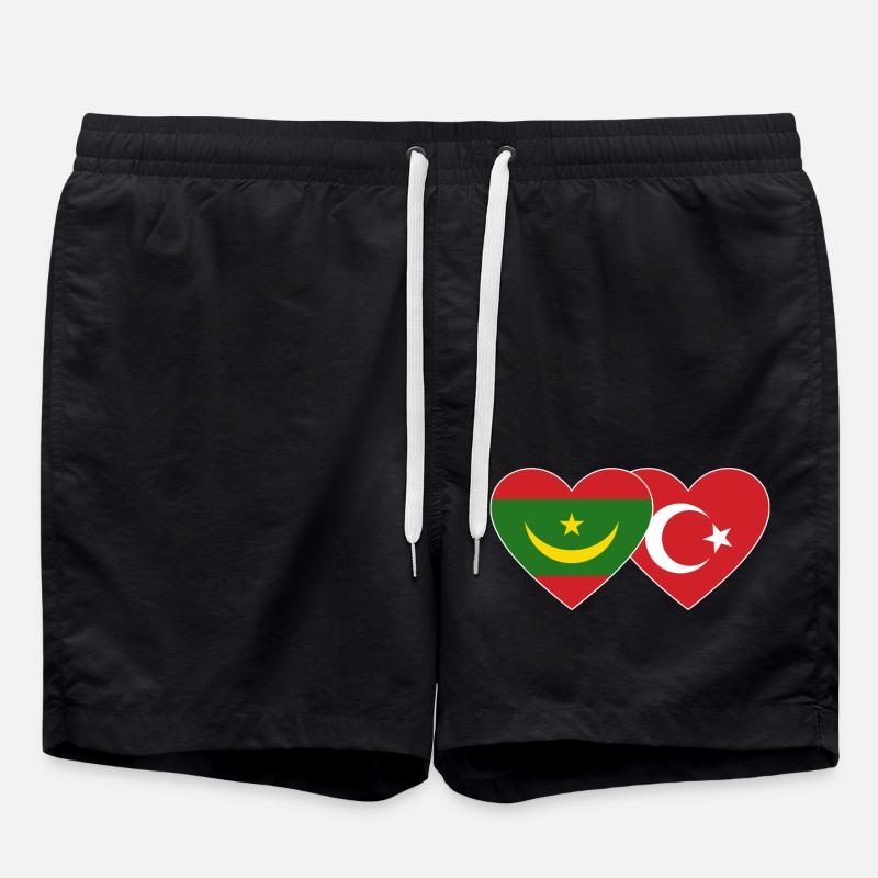 Mauritania Turkey Flag Heart - Swim Trunks - black