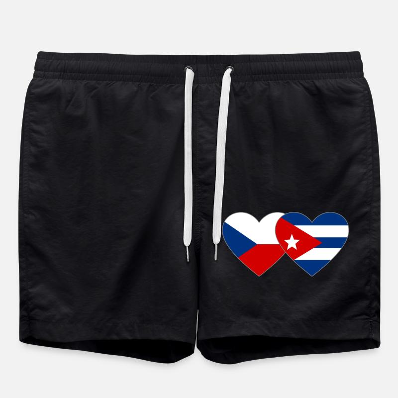 Czech Republic Cuba Flag Heart - Swim Trunks - black