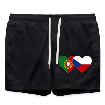 Portugal République tchèque Drapeau Coeur - Short de bain - noir - Devant - AI Model Male 185 light (185cm)