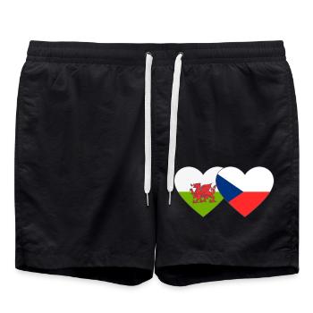 Pays de Galles République tchèque Drapeau Coeur - Short de bain - noir - Devant - AI Model Male 185 light (185cm)