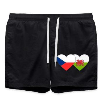 Drapeau de la République tchèque Pays de Galles Coeur - Short de bain - noir - Devant - AI Model Male 185 light (185cm)