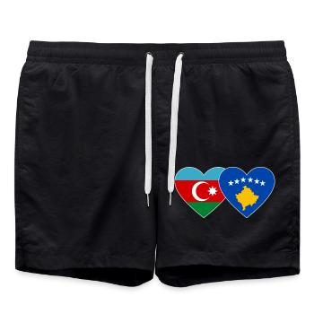 Aserbaidschan Kosovo Flagge Herz - Badeshorts - Schwarz - Vorne - AI Model Male 185 light (185cm)