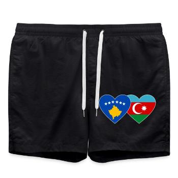 Kosovo Aserbaidschan Flagge Herz - Badeshorts - Schwarz - Vorne - AI Model Male 185 light (185cm)