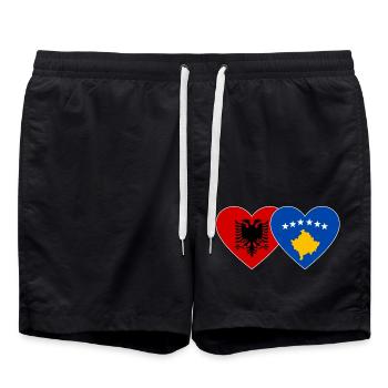 Albania Kosovo Flag Heart - Swim Trunks - black - Front - AI Model Male 185 light (185cm)