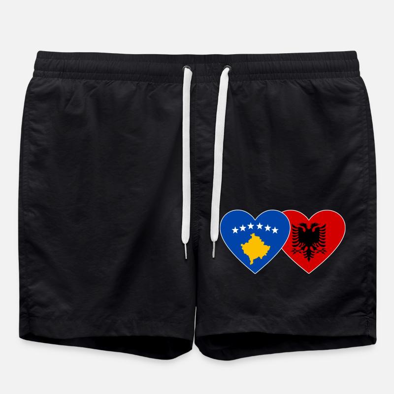 Kosovo Albanie Drapeau Coeur - Short de bain - noir