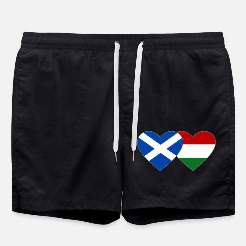 Scotland Hungary Flag Heart - Swim Trunks - black