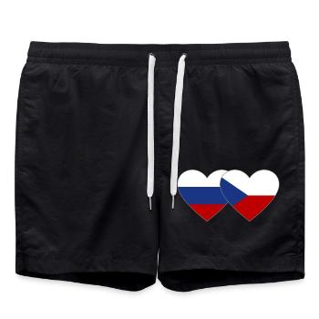 Russland Tschechien Flagge Herz Flagge - Badeshorts - Schwarz - Vorne - AI Model Male 185 light (185cm)