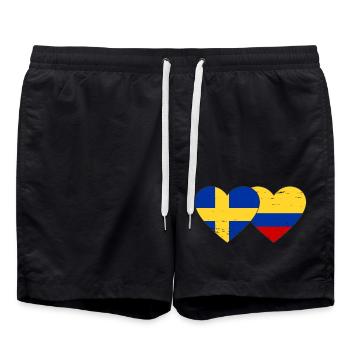 Schweden Kolumbien Flagge Herz used - Badeshorts - Schwarz - Vorne - AI Model Male 185 light (185cm)