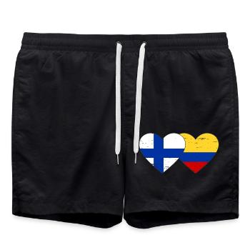 Finlande Colombie Drapeau Coeur Utilisé - Short de bain - noir - Devant - AI Model Male 185 light (185cm)
