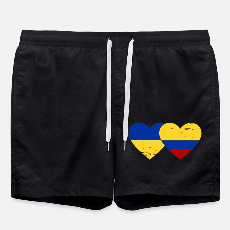 Ukraine Colombie Drapeau Coeur Utilisé - Short de bain - noir