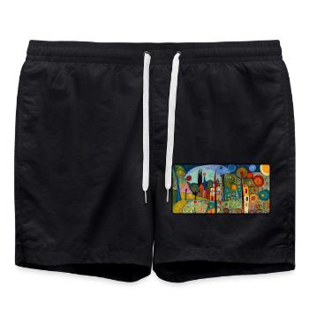 Cubist Celebration of Abstract Shapes - Swim Trunks - black - Front - AI Model Male 185 light (185cm)