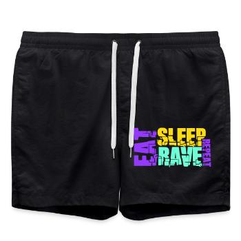 Eat Sleep Rave Repeat Logo Party Musik Wiederholen - Badeshorts - Schwarz - Vorne - AI Model Male 185 light (185cm)