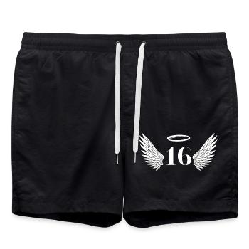 Nummer 16 Engel - Flügel zum 16. Geburtstag - Badeshorts - Schwarz - Vorne - AI Model Male 185 light (185cm)