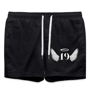 Number 19 Angel - 19th Birthday Wings - Swim Trunks - black - Front - AI Model Male 185 light (185cm)