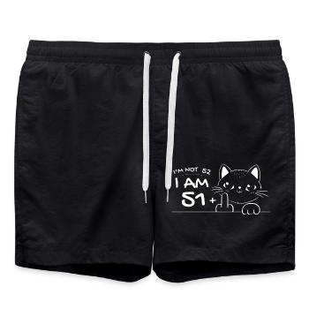 I'm Not 52, I Am 51 Plus 1 Middle Finger Cat Flip - Swim Trunks - black - Front - AI Model Male 185 light (185cm)