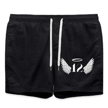 Number 12 Angel - 12th Birthday Wings - Swim Trunks - black - Front - AI Model Male 185 light (185cm)