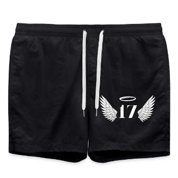 Numéro 17 ange - 17e anniversaire ailes - Short de bain - noir - Devant - AI Model Male 185 light (185cm)