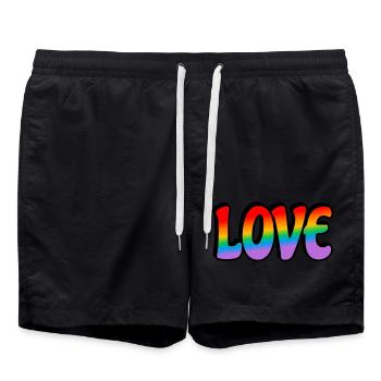Amour arc-en-ciel rétro - Short de bain - noir - Devant - AI Model Male 185 light (185cm)