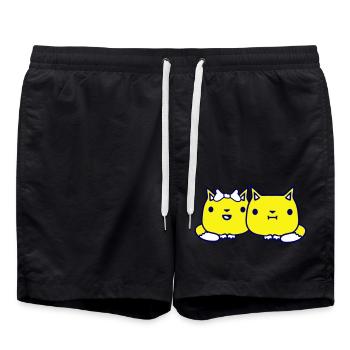 Two Cats Couple 2 Romantic Couple in Love - Swim Trunks - black - Front - AI Model Male 185 light (185cm)