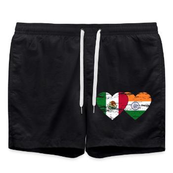 Mexico India Flag Heart Used - Swim Trunks - black - Front - AI Model Male 185 light (185cm)