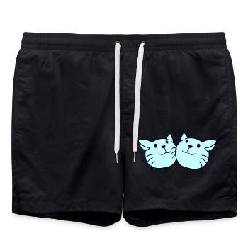 Deux chats heureux 2 amis Couple Équipe Couple - Short de bain - noir - Devant - AI Model Male 185 light (185cm)