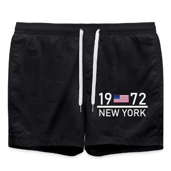 New York - 1972 - Drapeau des États-Unis NYC - NY - Amérique - Short de bain - noir - Devant - AI Model Male 185 light (185cm)