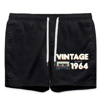 Vintage seit 1964 Nostalgik & Vintage Musik - Badeshorts - Schwarz - Vorne - AI Model Male 185 light (185cm)