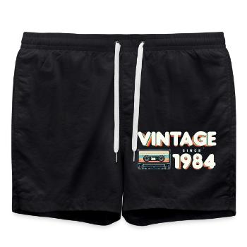 Vintage seit 1984 Nostalgik & Vintage Musik - Badeshorts - Schwarz - Vorne - AI Model Male 185 light (185cm)