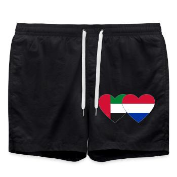 Vereinigte Arabische Emirate Holland Flagge Herz - Badeshorts - Schwarz - Vorne - AI Model Male 185 light (185cm)