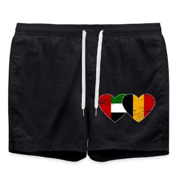 Vereinigte Arabische Emirate Belgien Flagge Herz - Badeshorts - Schwarz - Vorne - AI Model Male 185 light (185cm)