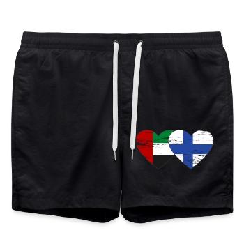 Vereinigte Arabische Emirate Finnland Flagge Herz - Badeshorts - Schwarz - Vorne - AI Model Male 185 light (185cm)