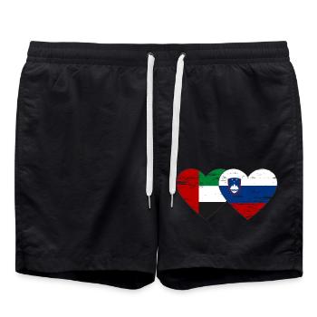 Vereinigte Arabische Emirate Slowenien Flagge Herz - Badeshorts - Schwarz - Vorne - AI Model Male 185 light (185cm)