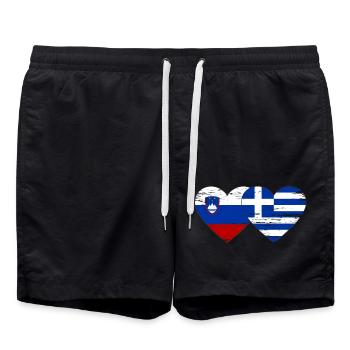 Slovenia Greece flag heart used - Swim Trunks - black - Front - AI Model Male 185 light (185cm)