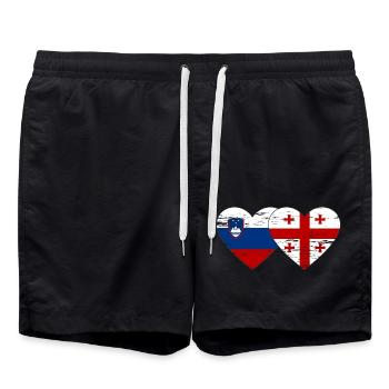 Slovenia Georgia flag heart used - Swim Trunks - black - Front - AI Model Male 185 light (185cm)