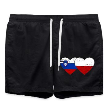 Slovenia Poland flag heart used - Swim Trunks - black - Front - AI Model Male 185 light (185cm)